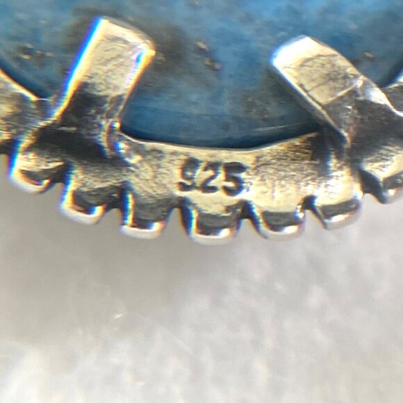 Sterling Silver 925 Oval Blue Denim Lapis Scrollwork Dangle Kidney Wire Earrings - Picture 12 of 16